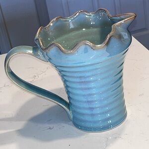 VTG WCL studio pottery pitcher 70’s large hand made & painted 8” tall
